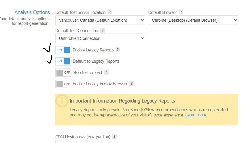 فعال کردن نسخه قدیمی gtmetrix