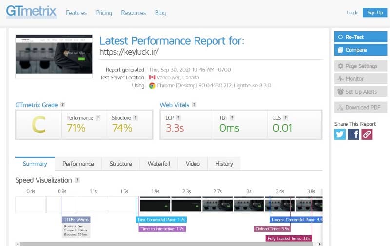 تحلیل سایت با نسخه قدیمی جی تی متریکس