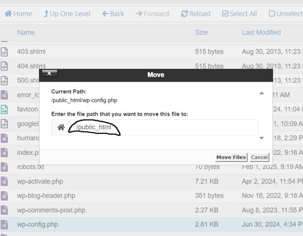 انتقال Wp-Config.php به مسیر جدید